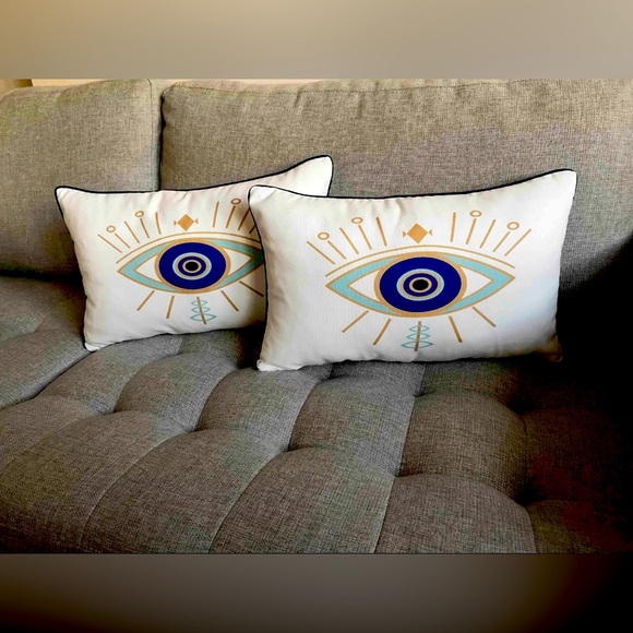 HP! X 2 ✨ Neutral Evil Eye Throw Pillow Cover - 12 x20 inches - Picture 4 of 6